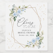 Blue Flowers, White Flowers, Boho, Bridal Shower Wijn Etiket (Enkel label)