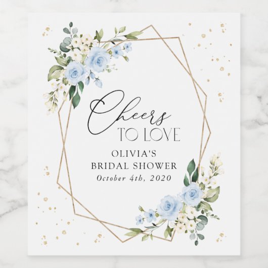 Blue Flowers, White Flowers, Boho, Bridal Shower Wijn Etiket (Enkel label)