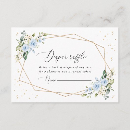 Blue Flowers, White Flowers, Boho, Diaper Raffle Informatiekaartje (Voorkant)