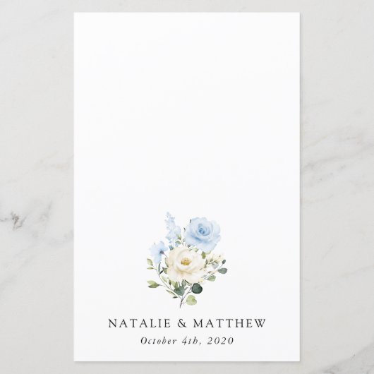 Blue Flowers, White Flowers, Boho, Wedding Menu (Achterkant)