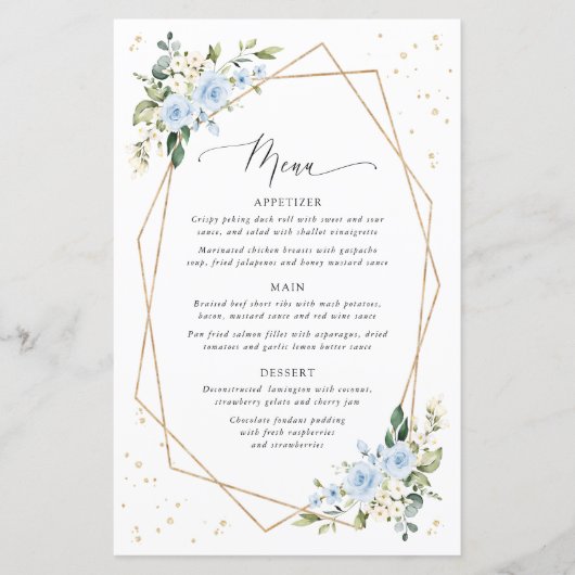 Blue Flowers, White Flowers, Boho, Wedding Menu (Voorkant)