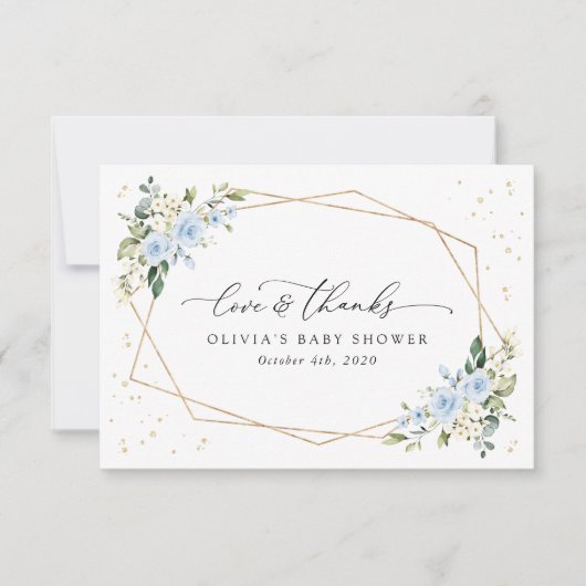 Blue Flowers, White Flowers, Greenery, Baby Shower Bedankkaart (Voorkant)