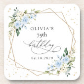 Blue Flowers, White Flowers, Greenery, Birthday Bier Onderzetter (Voorkant)