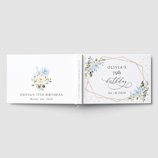 Blue Flowers, White Flowers, Greenery, Birthday Gastenboek (Volledig)