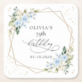 Blue Flowers, White Flowers, Greenery, Birthday Kartonnen Onderzetters (Voorkant)