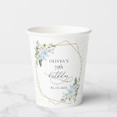 Blue Flowers, White Flowers, Greenery, Birthday Papieren Bekers (Achterkant)