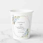 Blue Flowers, White Flowers, Greenery, Birthday Papieren Bekers (Voorkant)