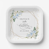 Blue Flowers, White Flowers, Greenery, Birthday Papieren Bordje (Voorkant)