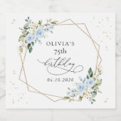 Blue Flowers, White Flowers, Greenery, Birthday Sparkling Wijnetiket (Enkel label)