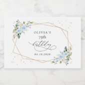 Blue Flowers, White Flowers, Greenery, Birthday Sparkling Wijnetiket (Enkel label)