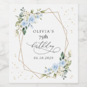 Blue Flowers, White Flowers, Greenery, Birthday Wijn Etiket (Enkel label)