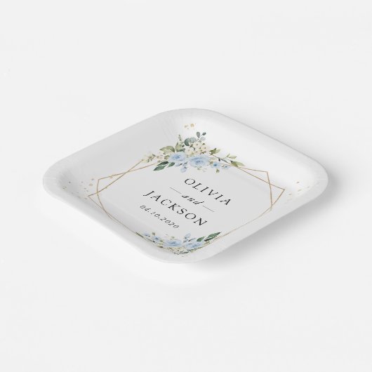 Blue Flowers, White Flowers, Greenery, Wedding Papieren Bordje (Gebogen)