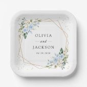 Blue Flowers, White Flowers, Greenery, Wedding Papieren Bordje (Voorkant)