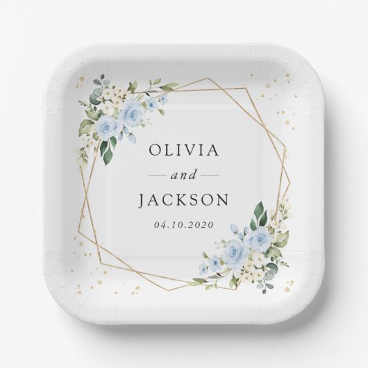 Blue Flowers, White Flowers, Greenery, Wedding Papieren Bordje (Voorkant)