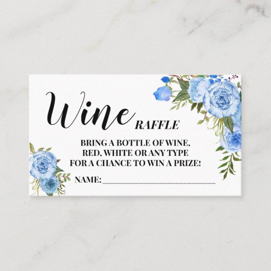 Blue Flowers Wine Raffle Ticket Vrijgezellenfeest (Voorkant)
