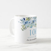 Blue Flowers Womans 100th Birthday Party Cadeau Koffiemok (Voorkant links)