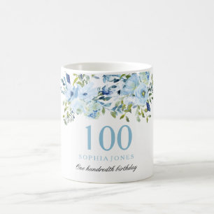 Blue Flowers Womans 100th Birthday Party Cadeau Koffiemok