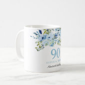 Blue Flowers Womans 90th Birthday Party Gift Koffiemok (Voorkant links)