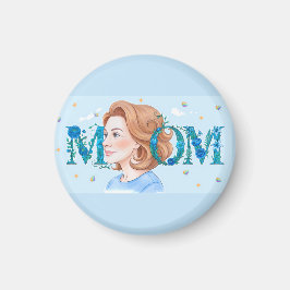 Blue Flowery Mom Magneet