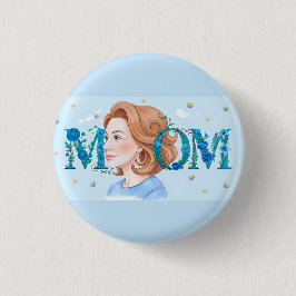 Blue Flowery Mom Ronde Button 3,2 Cm