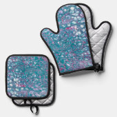 Blue Fluid Art Ovenwant & Pannenlap Set (Voorkant / Achterkant)