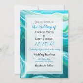 Blue Fluid Art Wedding Kaart (Voorkant)