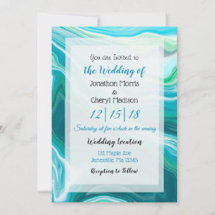 Blue Fluid Art Wedding Kaart