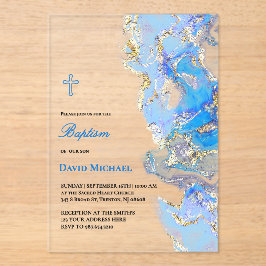 blue fluid marble Baptism acrylic invitation Acryl Uitnodigingen