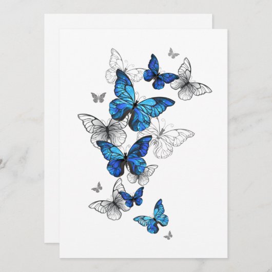 Blue Flying Butterflies Morpho Aankondiging (Voorkant / Achterkant)
