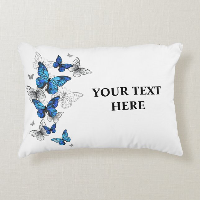 Blue Flying Butterflies Morpho Accent Kussen (Voorkant)