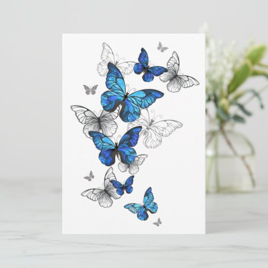 Blue Flying Butterflies Morpho Advieskaart (Staand voorkant)