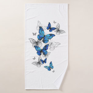 Blue Flying Butterflies Morpho Badhanddoek