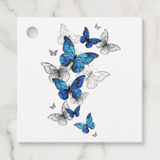 Blue Flying Butterflies Morpho Bedankjes Labels (Voorkant)