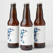 Blue Flying Butterflies Morpho Bier Etiket (Flessen)