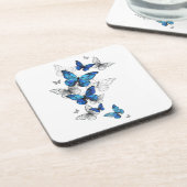 Blue Flying Butterflies Morpho Bier Onderzetter (Linkerzijde)