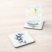 Blue Flying Butterflies Morpho Bier Onderzetter (Rechterzijde)