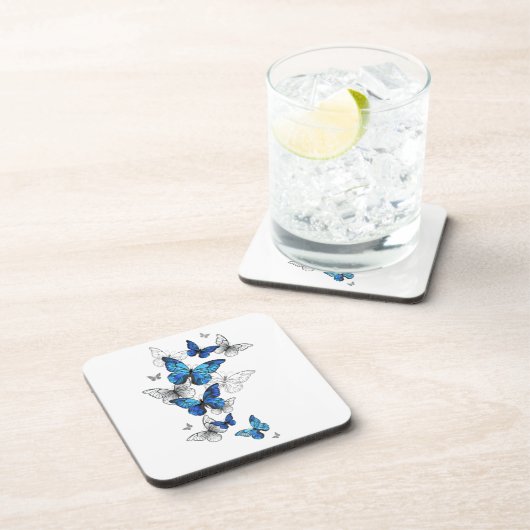 Blue Flying Butterflies Morpho Bier Onderzetter (Rechterzijde)