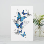 Blue Flying Butterflies Morpho Briefpapier (Staand voorkant)