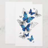 Blue Flying Butterflies Morpho Briefpapier (Voorkant / Achterkant)