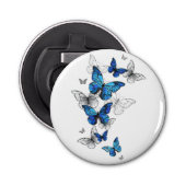 Blue Flying Butterflies Morpho Button Flesopener (Voorkant)