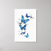 Blue Flying Butterflies Morpho Canvas Afdruk (Voorkant)