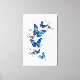 Blue Flying Butterflies Morpho Canvas Afdruk