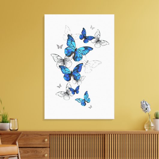 Blue Flying Butterflies Morpho Canvas Afdruk (Insitu (Woonkamer))