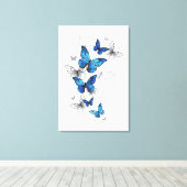 Blue Flying Butterflies Morpho Canvas Afdruk (Insitu (Houten vloer))