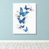 Blue Flying Butterflies Morpho Canvas Afdruk (Insitu (Houten vloer))