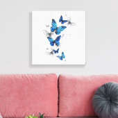Blue Flying Butterflies Morpho Canvas Afdruk (Insitu (Woonkamer))