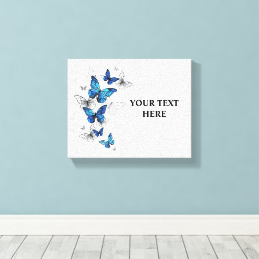 Blue Flying Butterflies Morpho Canvas Afdruk (Insitu (Houten vloer))