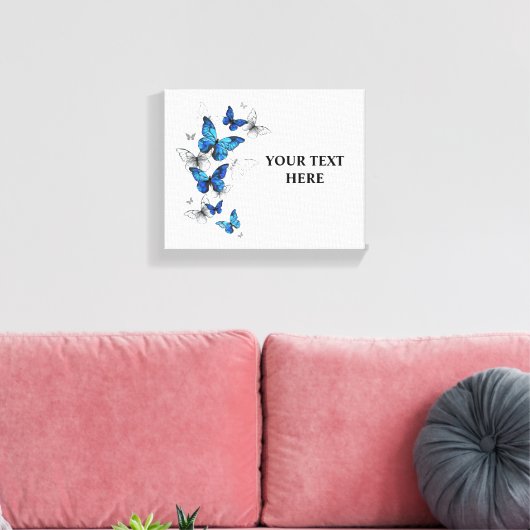 Blue Flying Butterflies Morpho Canvas Afdruk (Insitu (Woonkamer))