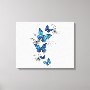Blue Flying Butterflies Morpho Canvas Afdruk