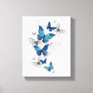 Blue Flying Butterflies Morpho Canvas Afdruk